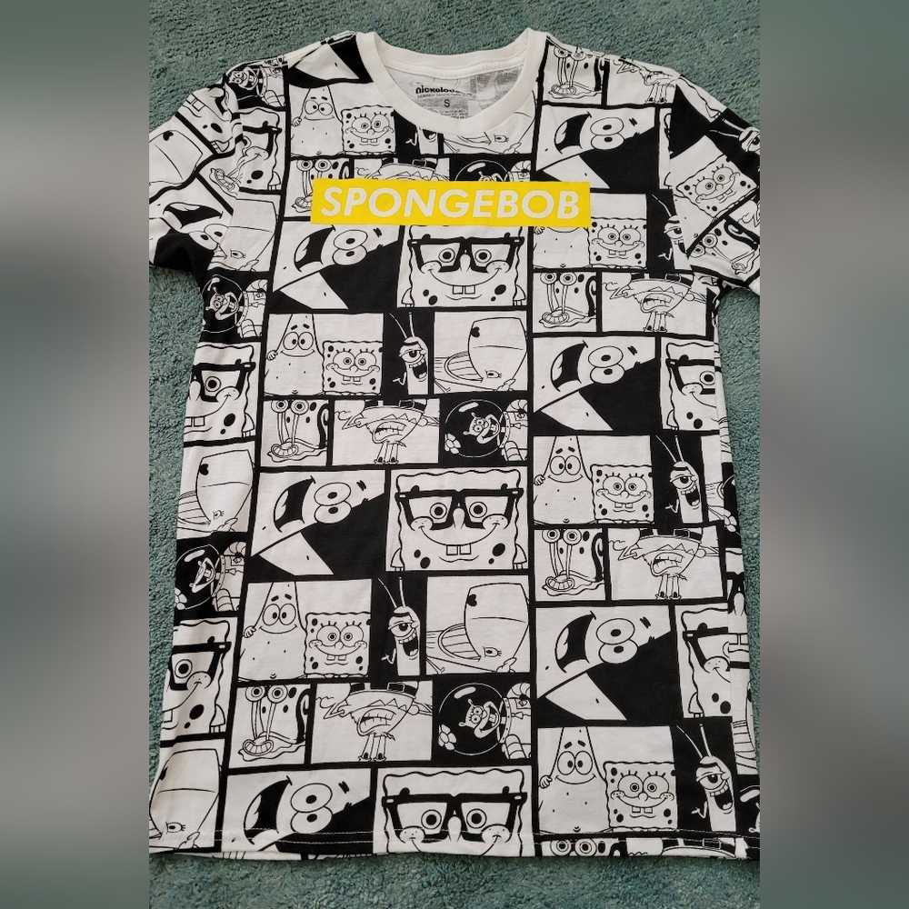 Nickelodeon Spongebob Graphic Black & White T-Shirt, Spongebob Squarepants Small